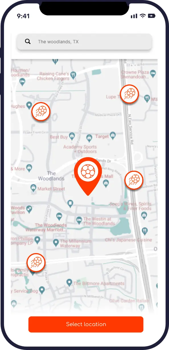 Nearby games screen in Cascarita app